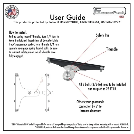 GEN-Y Gooseneck Hitch 5″ Offset Extended Ball Mount for RAM 2500 3500 OEM Puck System