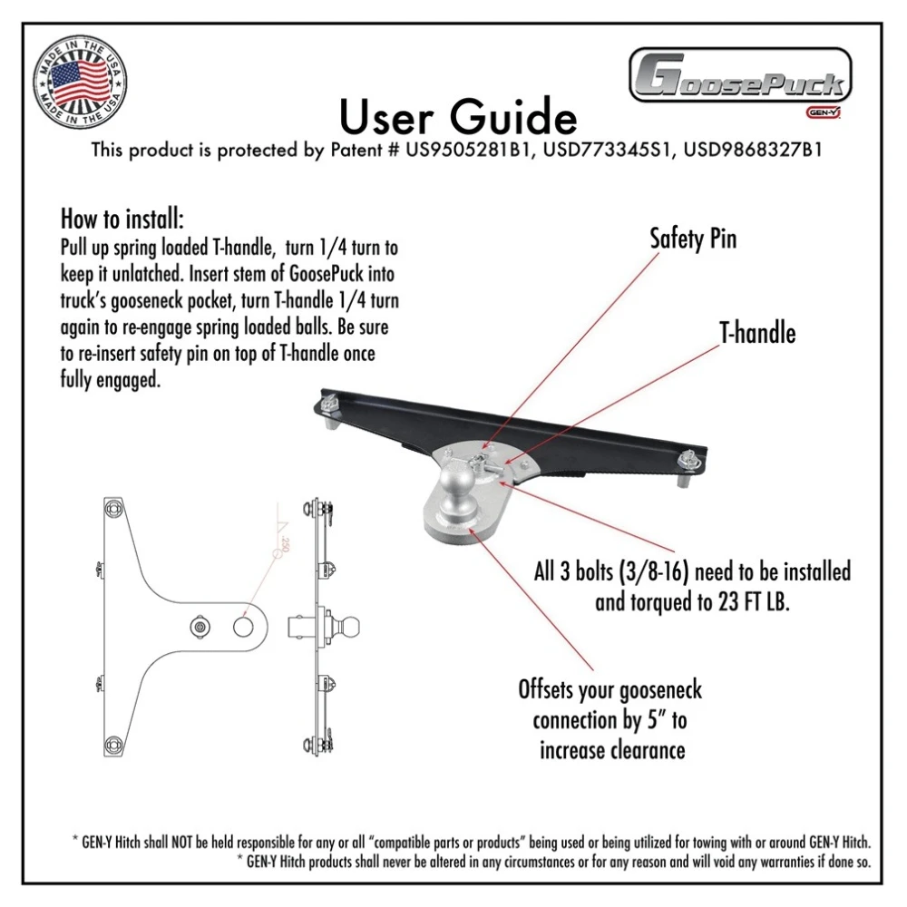 GEN-Y Gooseneck Ball-Puck Hitch 5″ Offset for Chevy Silverado GMC Sierra 2500/3500 Short Bed