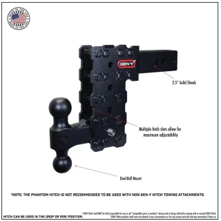 GEN‑Y Phantom‑X 16K drop hitch dual‑ball 2.5″ solid shank heavy‑duty towing