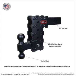 GEN-Y Phantom-X 16K drop hitch with 2.5 inch shank and tri-ball mount
