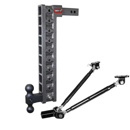 GEN-Y Mega-Duty 10K adjustable drop hitch with stabilizer kit and dual-ball mounts