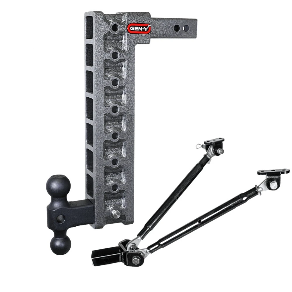 GEN-Y Mega-Duty 10K adjustable drop hitch 17.5 inch with stabilizer kit dual-ball heavy duty truck