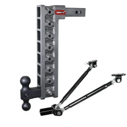 GEN-Y Mega-Duty 10K 17.5 Inch Drop Adjustable Trailer Hitch w/ Stabilizer Kit Dual-Ball 2 Inch Tow Receiver Mount 1.5K TW Heavy Duty Truck TJ-GH-318 GH-031 GH-0100