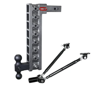 GEN-Y Mega-Duty 10K adjustable drop hitch 17.5 inch with stabilizer kit dual-ball heavy duty truck