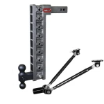 GEN-Y Mega-Duty 10K 20 Inch Drop Adjustable Trailer Hitch with Stabilizer Kit and Dual Ball