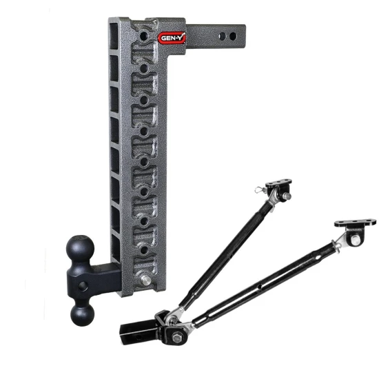 GEN-Y Mega-Duty 10K 20 Inch Drop Adjustable Trailer Hitch with Stabilizer Kit and Dual Ball