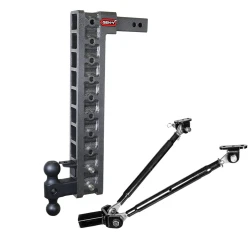 GEN-Y Mega-Duty 10K 22.5 Inch Drop Adjustable Trailer Hitch w/ Pintle Lock & Stabilizer Kit Dual-Ball 2 Inch Tow Receiver Mount 1.5K TW Heavy Duty Truck TJ-GH-3210 GH-031 GH-032 GH-0100