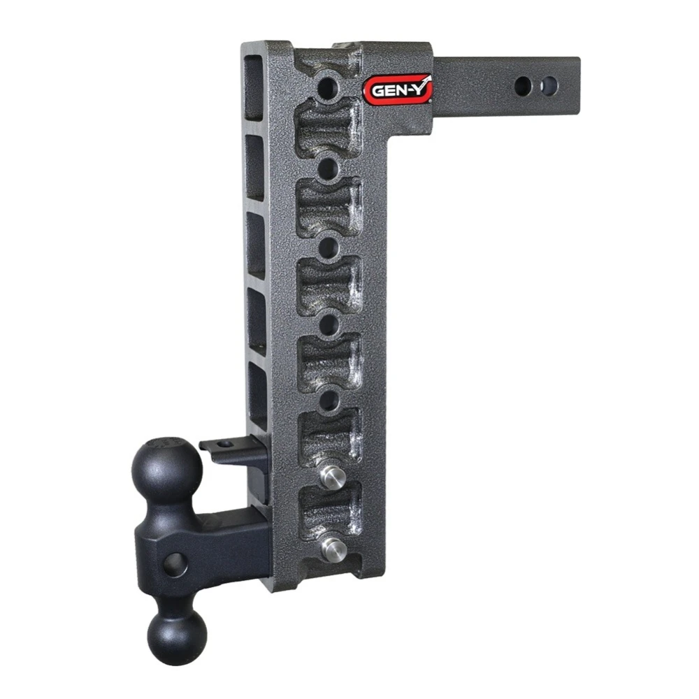 GEN-Y Mega-Duty 10K adjustable drop hitch dual-ball pintle lock 15-inch
