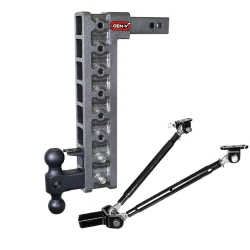 "GEN-Y Mega-Duty 10K 17.5 Inch Drop Adjustable Trailer Hitch w/ Pintle Lock & Stabilizer Kit Dual-Ball 2 Inch Tow Receiver Mount 1.5K TW Heavy Duty Truck TJ-GH-328 GH-031 GH-032 GH-0100 "