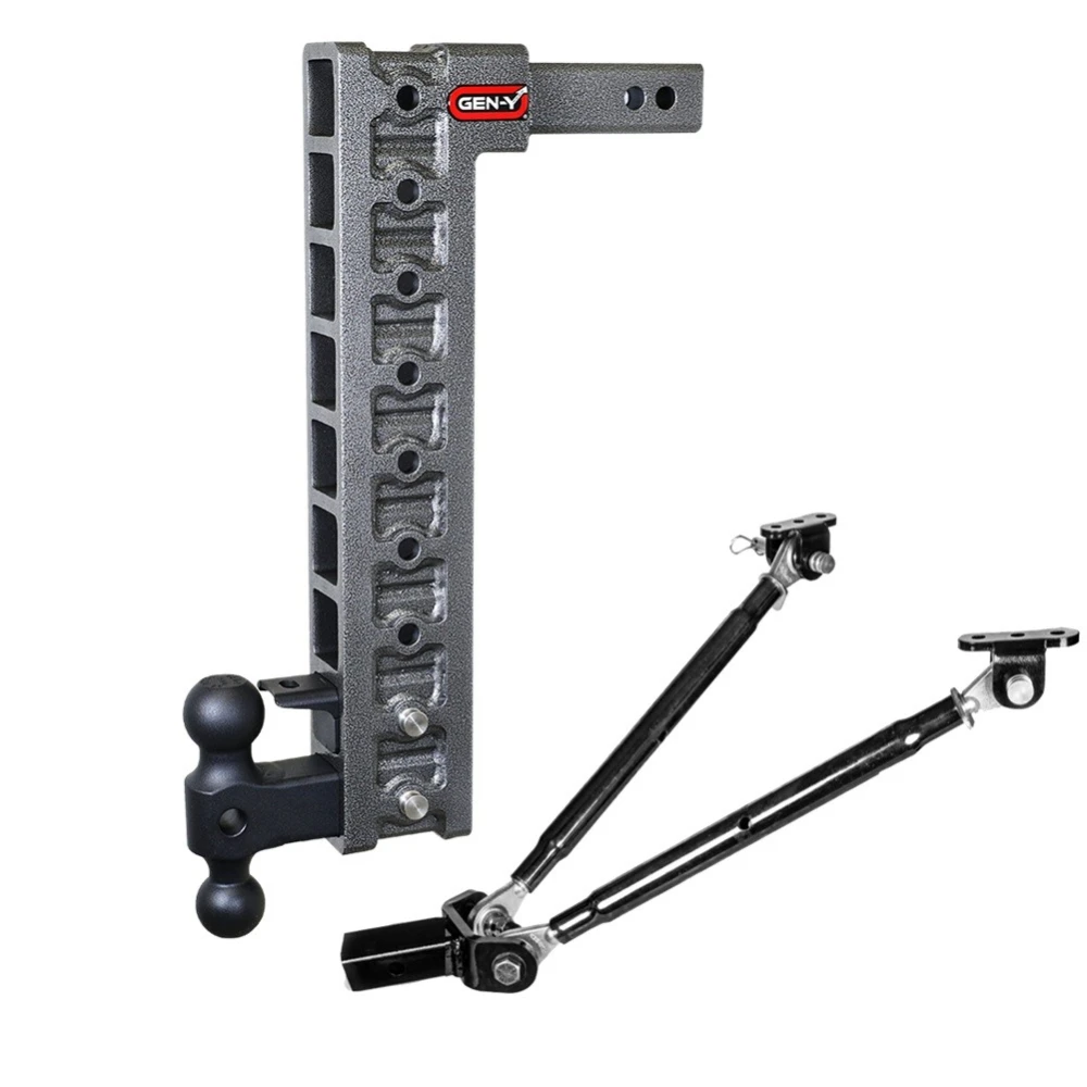 GEN-Y Mega-Duty 10K 20 Inch Drop Adjustable Trailer Hitch with Stabilizer Kit