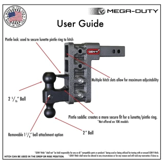 GEN-Y Mega-Duty 16K 10 Inch Drop Adjustable Hitch for 2 Inch Receiver Heavy Duty