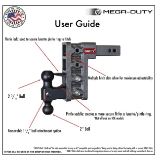 GEN-Y Mega-Duty 16K 12.5 Inch Drop Adjustable Trailer Hitch 2 Inch Tow Receiver GEN-Y Mega-Duty 16K Adjustable Drop Hitch 12.5 Inch Drop 2 Inch Receiver Heavy Duty