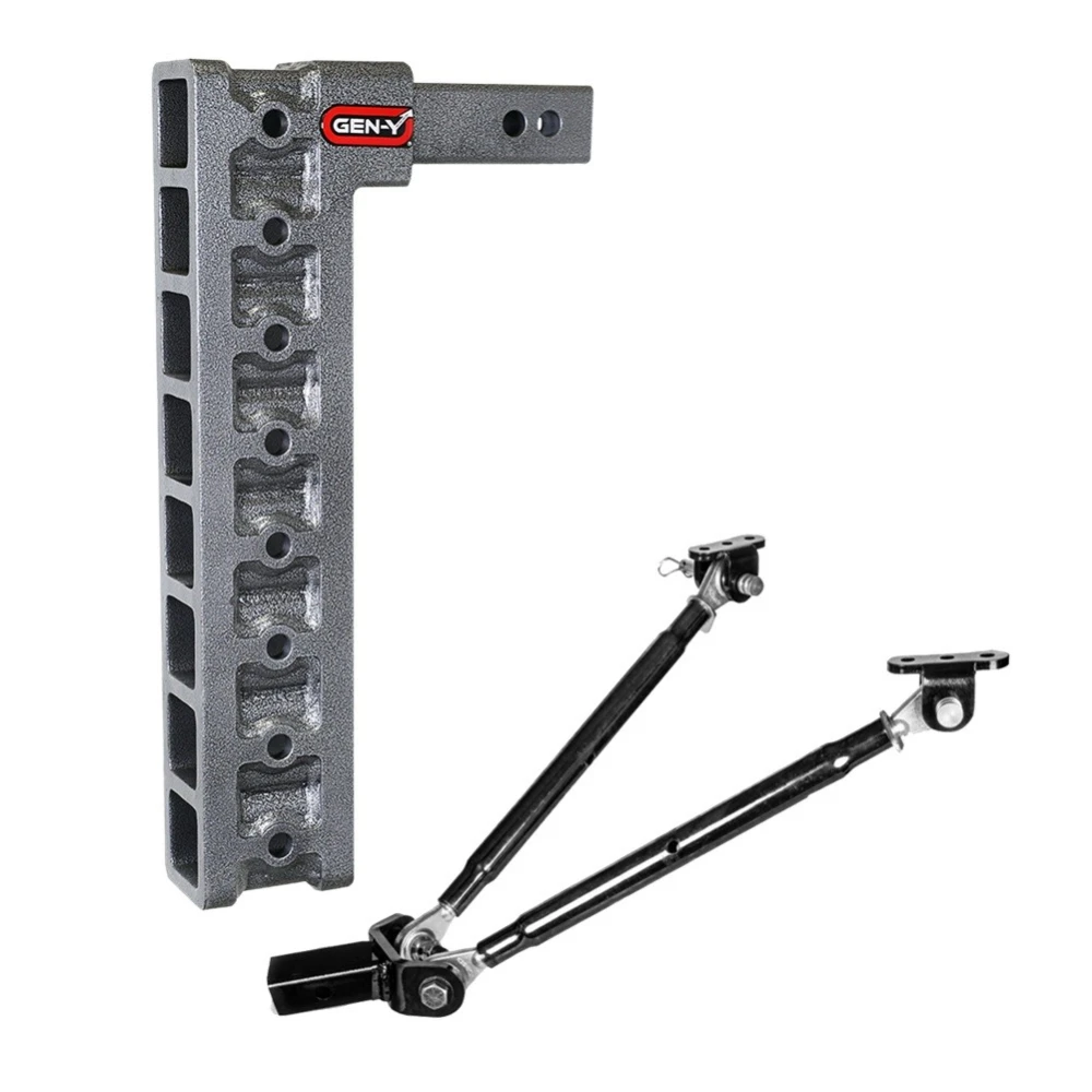 GEN-Y Mega-Duty 16K 17.5 Inch Drop Adjustable Hitch with Stabilizer Kit 2 Inch Receiver
