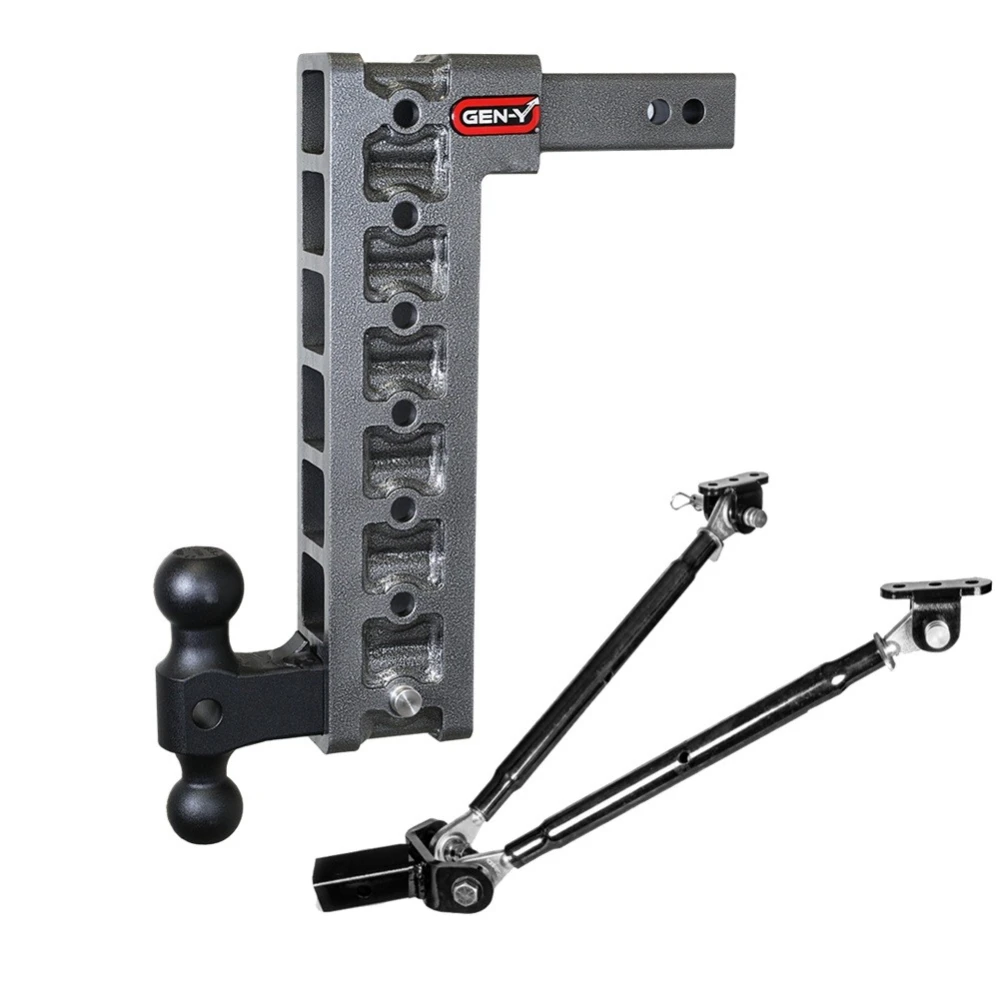 GEN-Y Mega-Duty 16K 15 Inch Drop Adjustable Trailer Hitch with Stabilizer Kit – Dual Ball