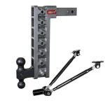 GEN-Y Mega-Duty 16K 15 Inch Drop Adjustable Trailer Hitch with Stabilizer Kit – Dual Ball