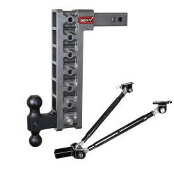 GEN-Y Mega-Duty 16K 15 Inch Drop Adjustable Trailer Hitch w/ Stabilizer Kit Dual-Ball 2 Inch Tow Receiver Mount 2K TW Heavy Duty Truck TJ-GH-517 GH-051 GH-0100
