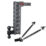 GEN-Y Mega-Duty 16K 17.5-inch Drop Adjustable Trailer Hitch with Pintle Lock & Stabilizer Kit Dual-Ball Mount