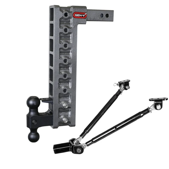 GEN-Y Mega-Duty 16K 17.5-inch Drop Adjustable Trailer Hitch with Pintle Lock & Stabilizer Kit Dual-Ball Mount