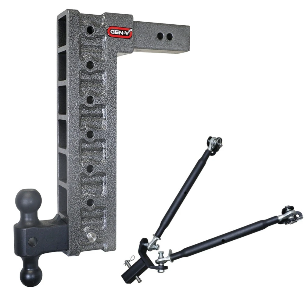 GEN-Y Mega-Duty 21K Adjustable Drop Hitch with Stabilizer Kit and Dual Ball Mount