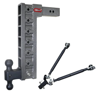 GEN-Y Mega-Duty 21K Adjustable Drop Hitch with Stabilizer Kit and Dual Ball Mount