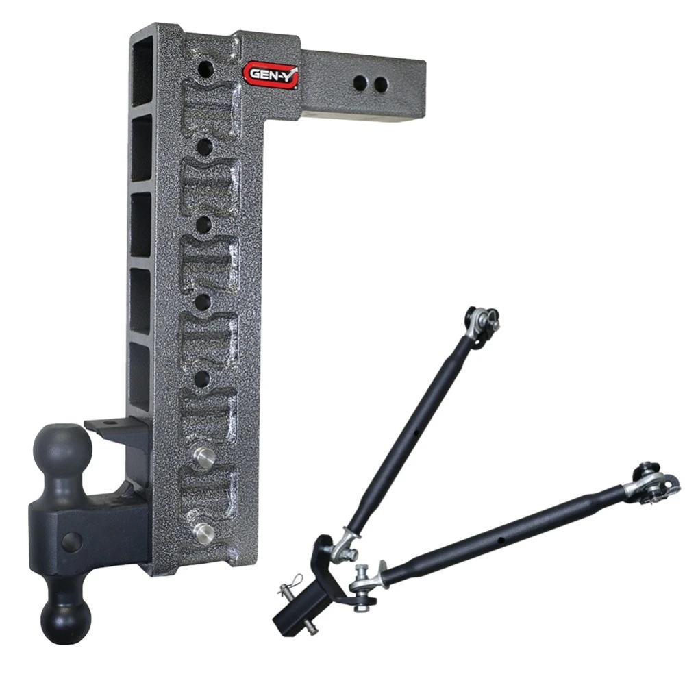 GEN-Y Mega-Duty 21K adjustable drop hitch with pintle lock and stabilizer kit