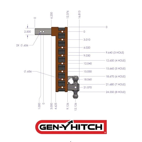 GEN-Y Mega-Duty 21K adjustable drop rise hitch with dual-ball and pintle lock