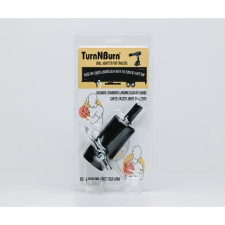 TurnNBurn side-wind drill-powered landing gear adapter kit with quick-release locking pin for semi-trailer landing gear