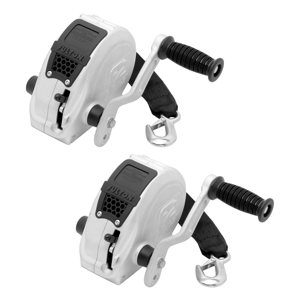 Fulton F2 marine trailer winch 1,600 lb 20 ft strap adjustable handle 2-pack