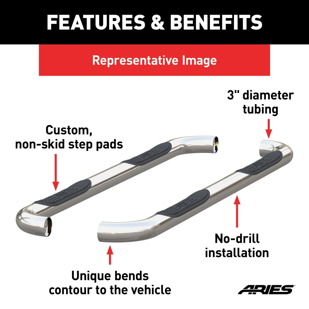 ARIES 203010-2 3-Inch Polished Stainless Nerf Bars for Explorer