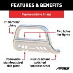 ARIES 35-3006 polished stainless steel 3-inch no-drill bull bar for Ford Super Duty