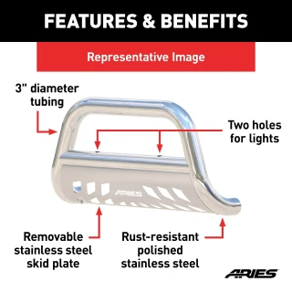 ARIES 35-3006 polished stainless steel 3-inch no-drill bull bar for Ford Super Duty