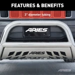 ARIES 35-3006 polished stainless steel 3-inch no-drill bull bar for Ford Super Duty