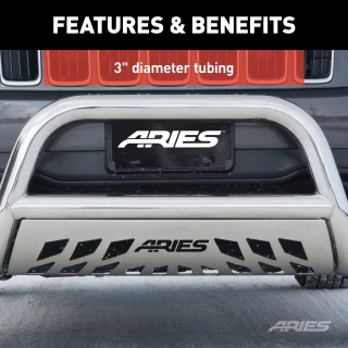 ARIES 35-3006 polished stainless steel 3-inch no-drill bull bar for Ford Super Duty