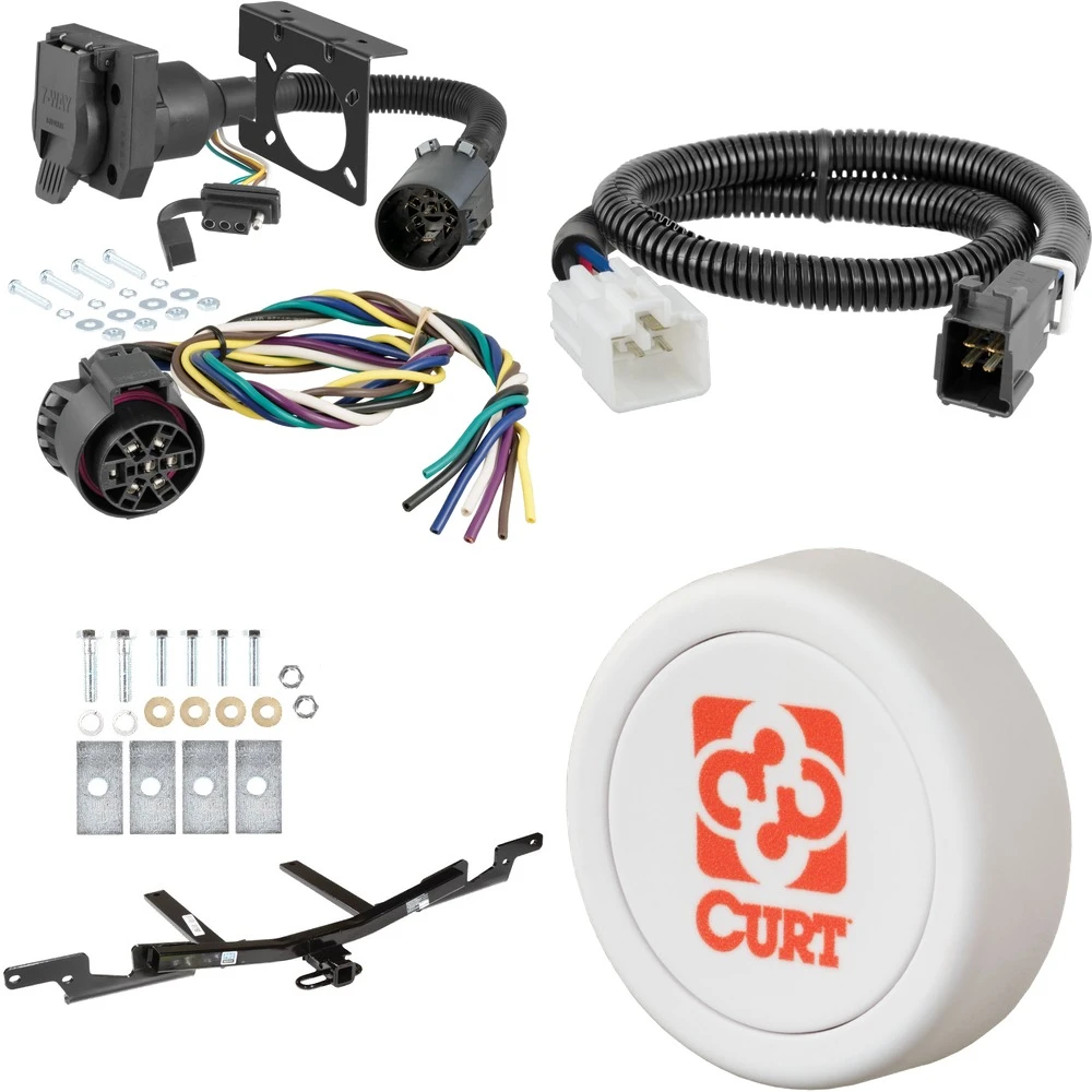 CURT Toyota Tundra and Sequoia towing bundle with trailer wiring, brake controller harness, hitch, and Bluetooth override button