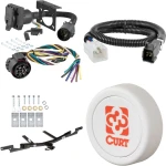CURT Toyota Tundra and Sequoia towing bundle with trailer wiring, brake controller harness, hitch, and Bluetooth override button