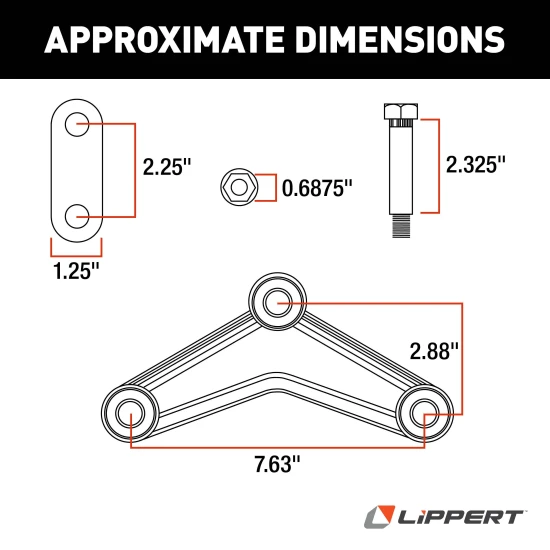 Lippert Replacement Trailer Axle AP Kit with shackle links, mounting hardware, and long equalizers