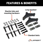 Lippert Replacement Trailer Axle AP Kit with shackle links, mounting hardware, and long equalizers