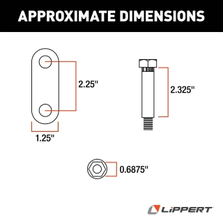 Lippert replacement trailer axle AP kit components including shackle assemblies, plates, bolts, and lock nuts.