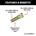 Lippert replacement wheel lug stud for versatile and reliable trailer axle use.