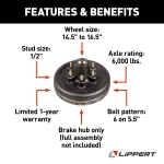 Lippert brake hub for 6000-lb axles, made of durable iron with 6 on 5.5 bolt pattern