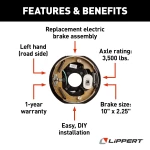Lippert replacement electric brake assembly for RVs, left hand, 10 x 2.25 inches