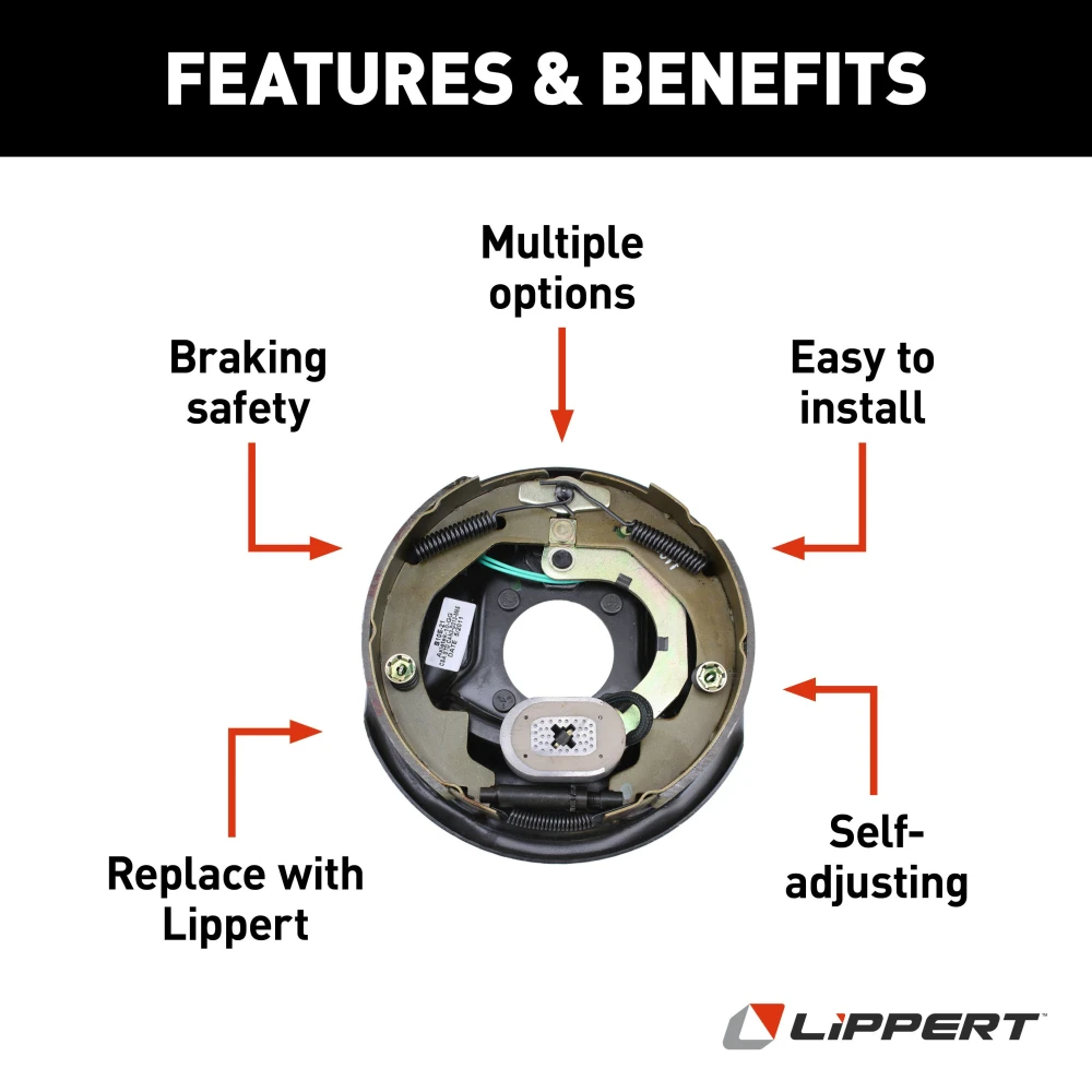 Lippert right hand curb side electric brake assembly for RVs, size 10 x 2.25 inches, 3,500 lbs axle rating