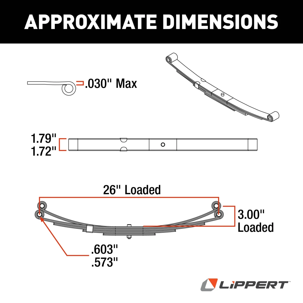 Lippert double eye leaf spring for RV trailers, 26 inches long with 2000 lbs capacity