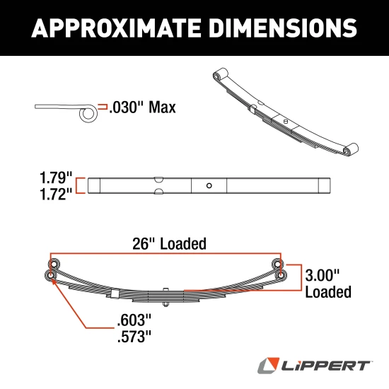 Lippert double eye leaf spring for RV trailers, 26 inches long with 2000 lbs capacity