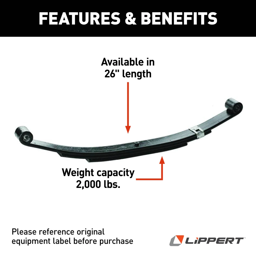 Lippert double eye leaf spring for RV trailers, 26 inches long with 2000 lbs capacity