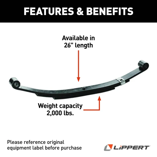 Lippert double eye leaf spring for RV trailers, 26 inches long with 2000 lbs capacity