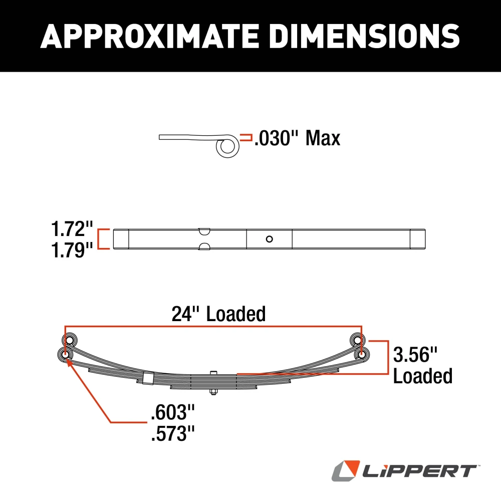 Lippert replacement RV trailer leaf spring, 24 inch, 2000 lbs capacity, exact-match for suspension systems