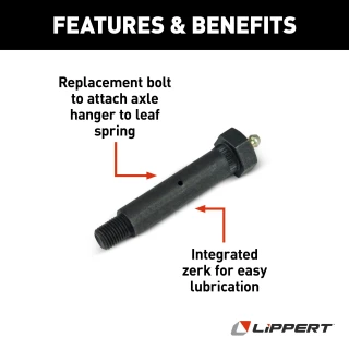 Replacement shoulder bolt with integrated zerk fitting, dimensions for axle hanger attachment