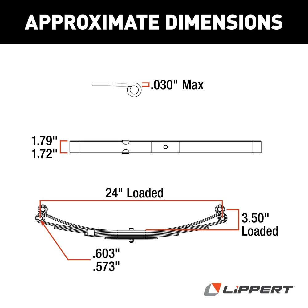 Direct replacement leaf spring for RV trailer, 24-inch length, 1,250 lbs capacity