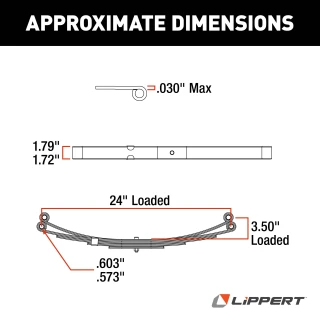 Direct replacement leaf spring for RV trailer, 24-inch length, 1,250 lbs capacity